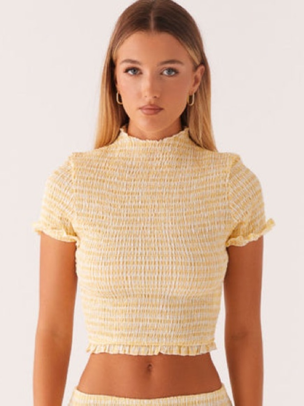 peppermayo Smocked Short Sleeve Yellow Ruffle Top - Women